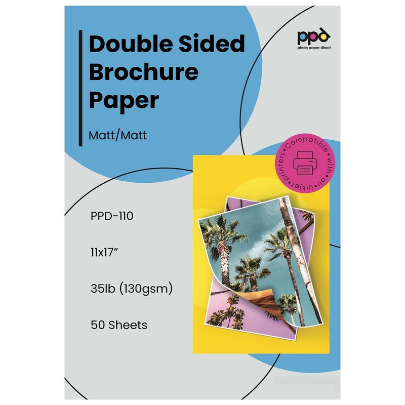 PPD Double Sided Photo Paper, Matte Brochure Paper 11 x 17 for Inkjet Printer, 130 gsm, 6.3 mil Thick for Magazine, Flyer, Presentation, Program, Instant Dry & Water Resistant (50 Sheets) - Image 1
